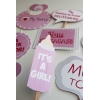 PEMBE GRİ TEMALI KIZ BEBEK BABY SHOWER PARTİSİ EL PANKART SETİ