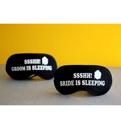 BRIDE GROOM SLEEPING BASKILI LASTİKLİ SİYAH UYKU BANDI TAKIMI
