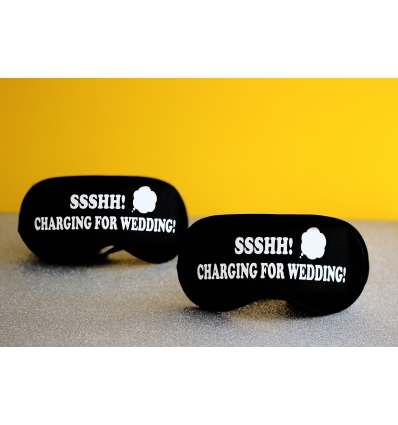 CHARGING FOR WEDDING BASKILI LASTİKLİ SİYAH UYKU BANDI TAKIMI