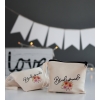 BRIDESMAID BASKILI ÇİÇEK DETAYLI BEZ PORTFÖY ÇANTA