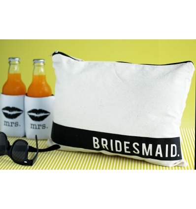 SİYAH BANT DETAYLI BRIDESMAID BASKILI BEZ PORTFÖY ÇANTA