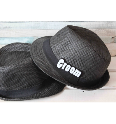 PLEKSİ HARF SÜSLEMELİ SİYAH HASIR GROOM ŞAPKA