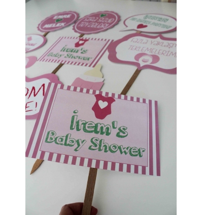 PEMBE YEŞİL TEMALI KIZ BEBEK BABY SHOWER PARTİSİ EL PANKART SETİ