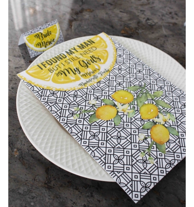 KİŞİYE ÖZEL BASKILI LİMON DETAYLI BLEU BLANC DAVET MASASI KARTLARI