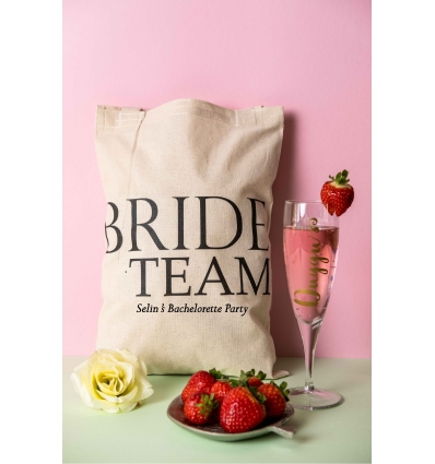 İSİM EKLEMELİ BRIDE TEAM BASKILI DÜZ BEZ ÇANTA