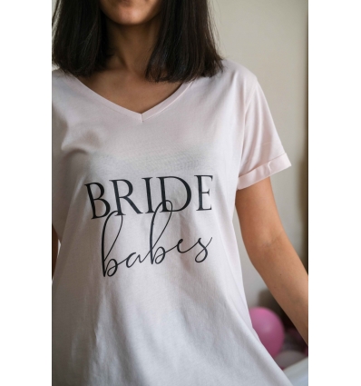 SİYAH BRIDE BABES BASKI DETAYLI PEMBE NEDİME TİŞORT