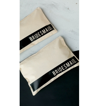 SİYAH BANT DETAYLI BRIDESMAID BASKILI BEZ PORTFÖY ÇANTA