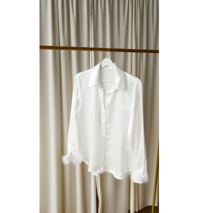 CHAMPAGNE AND FEATHER-OTRİŞ KOL DETAYLI SATEN GÖMLEK