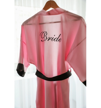 Siyah Manşet ve Kuşak Detaylı Bride Pudra Sabahlık