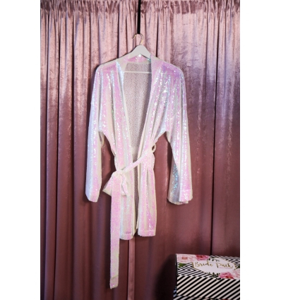 GLITZ AND GLOW-PAYETLİ BEYAZ GELİN KİMONO