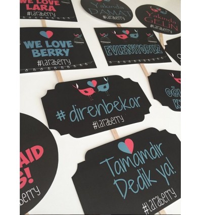 KUŞ DETAYLI SİYAH NİŞAN EL PANKARTI SETİ