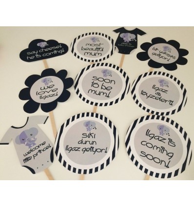 MİNİK FİL DETAYLI BABY SHOWER EL PANKART SETİ