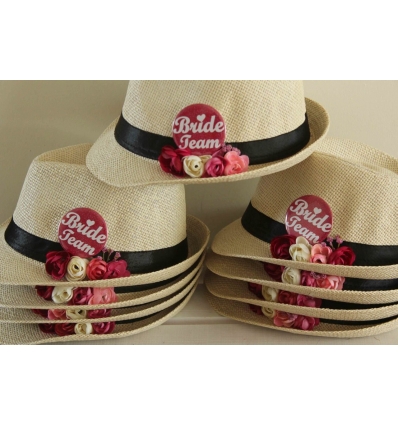 BRIDE TEAM ROZET EKLEMELİ NEDİME KREM HASIR ŞAPKA