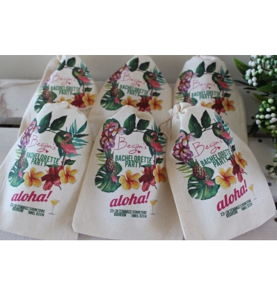 TROPİKAL DESEN ALOHA DETAYLI İSİM BASKILI BEZ HANGOVER KESE