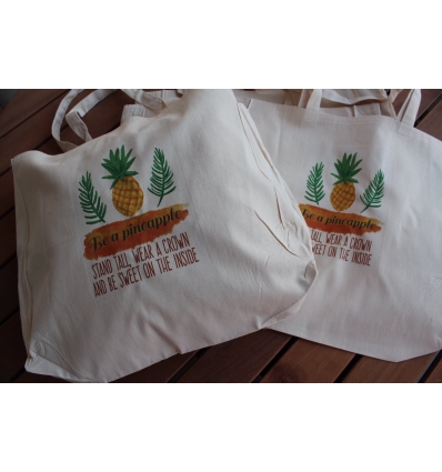 ANANAS TEMALI MOTTO DETAYLI BASKILI BEZ PLAJ ÇANTASI