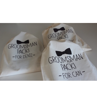 GROOMSMAN PACK DETAYLI İSİM BASKILI BEZ HEDİYELİK KESE