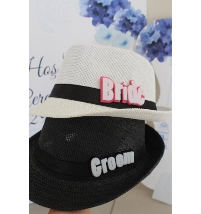 PLEKSİ HARF SÜSLEMELİ GELİN-DAMAT ŞAPKA TAKIMI