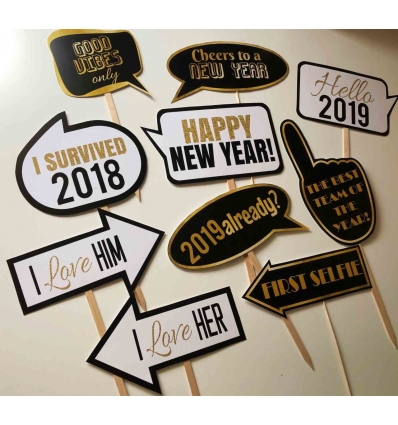 SİYAH-DORE YENİ YIL TEMALI EL PANKARTI SETİ