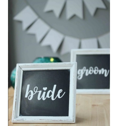 BASKILI ESKİTME AHŞAP BRIDE-GROOM LEVHA TAKIMI