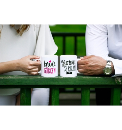 BRIDE & GROOM İSİM BASKILI KAHVE KUPASI